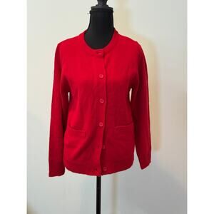 French Toast Red Crew-neck Cardigan with Button Front